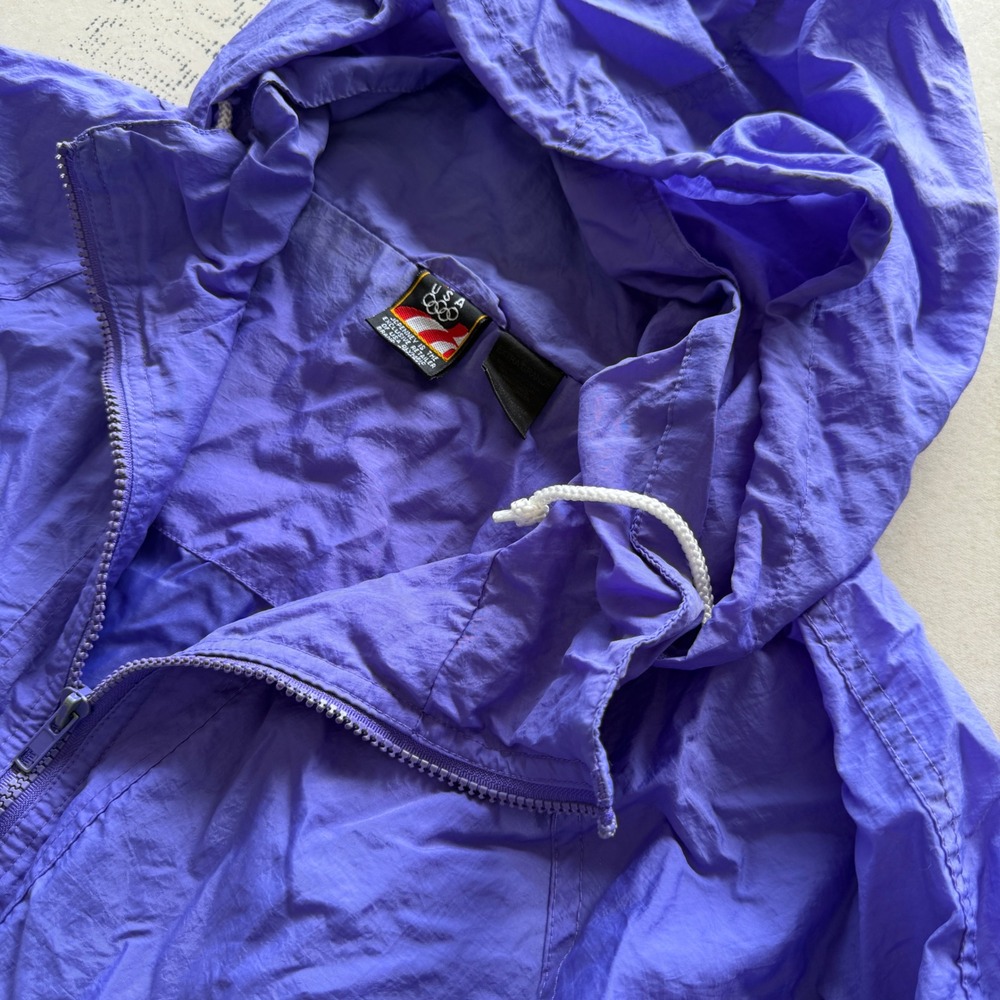 Vintage 90s USA‎ Olympic Warmup Jacket Windbreaker Purple Hooded